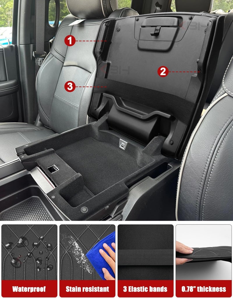 KBH Center Console Armrest Cover for 2019-2025 Dodge Ram 1500 2500 3500 5th Gen, Floor Console Bucket Seat, Arm Rest Cushion Pad Protector, Vinyl Leather, Black-Gray Stitches - Image 5