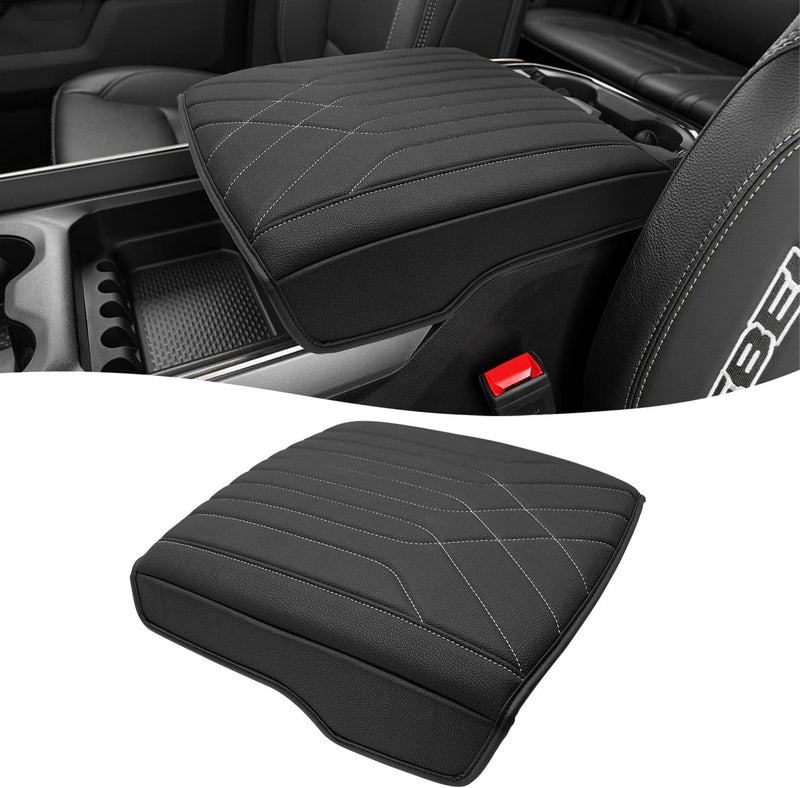 KBH Center Console Armrest Cover for 2019-2025 Dodge Ram 1500 2500 3500 5th Gen, Floor Console Bucket Seat, Arm Rest Cushion Pad Protector, Vinyl Leather, Black-Gray Stitches - Image 1