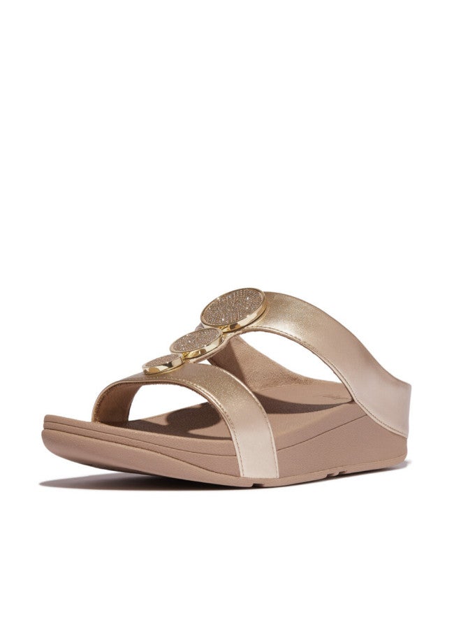 FitFlop 049-836 Fitflop Ladies Halo Bead-Circle Metallic H-Bar Slides HJ2-C22 Beige - Image 1