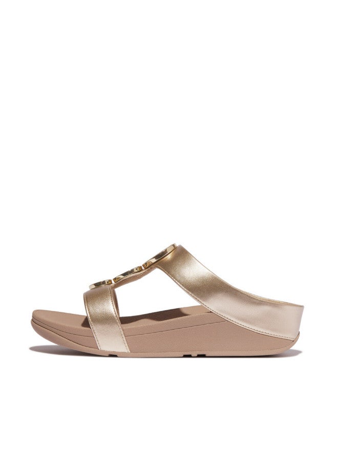 FitFlop 049-836 Fitflop Ladies Halo Bead-Circle Metallic H-Bar Slides HJ2-C22 Beige - Image 2