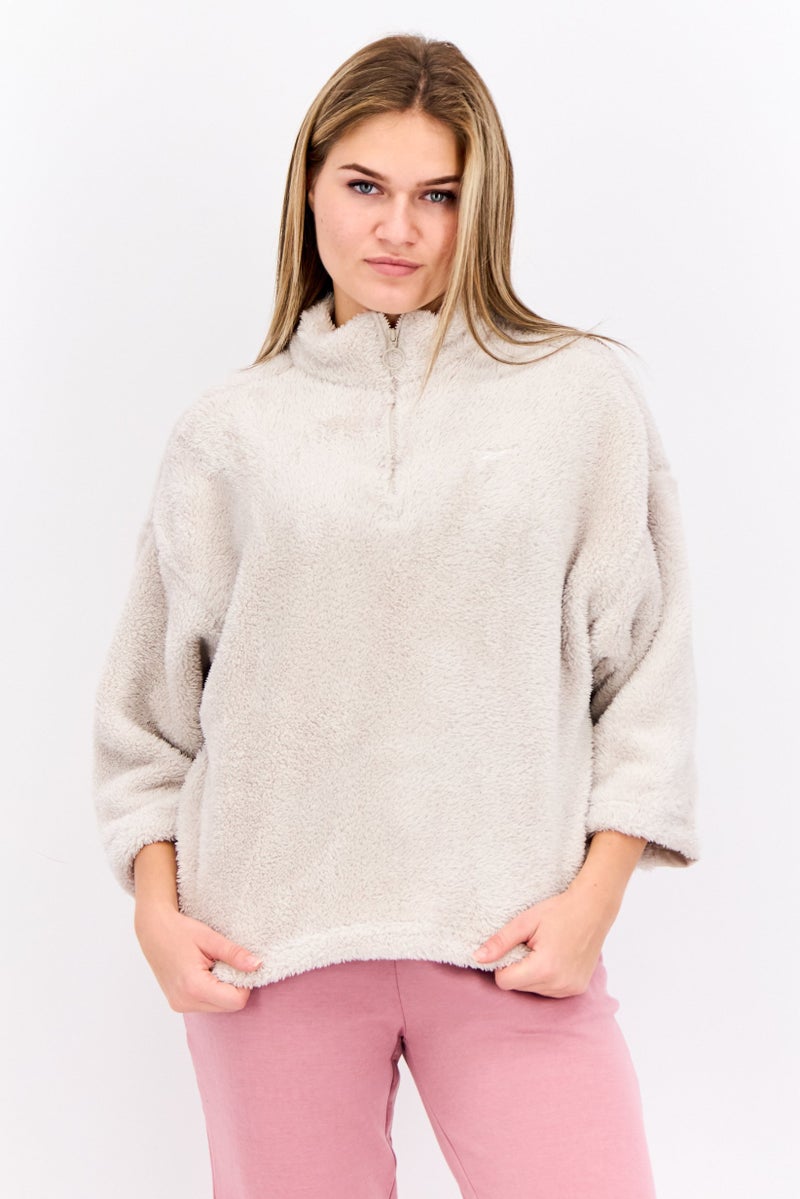 Reebok Women Sportswear Fit Half Zip Outdoor Sweatshirts, Off White - Image 1