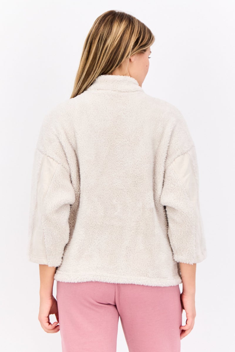 Reebok Women Sportswear Fit Half Zip Outdoor Sweatshirts, Off White - Image 3