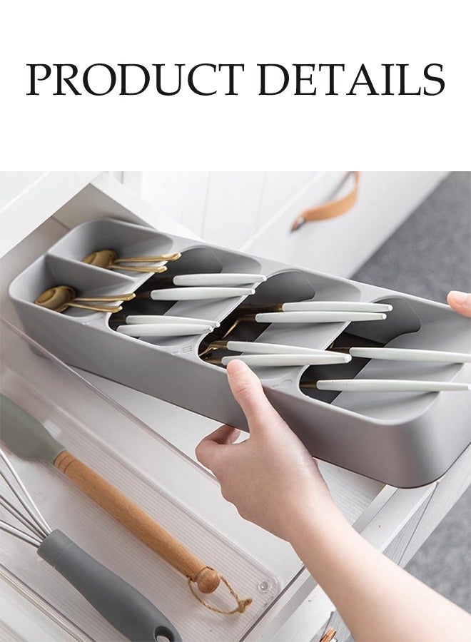 Plastic Kitchen Drawer Organizer Adjustable Utensil Tray for Knives Forks Spoons Durable Plastic Drawer Divider with Non-Slip Feet for Spoon Cutlery Box Fits Most Standard Drawers  - Image 4