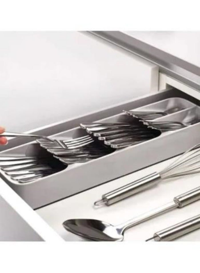 Plastic Kitchen Drawer Organizer Adjustable Utensil Tray for Knives Forks Spoons Durable Plastic Drawer Divider with Non-Slip Feet for Spoon Cutlery Box Fits Most Standard Drawers  - Image 3