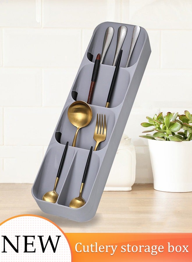 Plastic Kitchen Drawer Organizer Adjustable Utensil Tray for Knives Forks Spoons Durable Plastic Drawer Divider with Non-Slip Feet for Spoon Cutlery Box Fits Most Standard Drawers  - Image 1