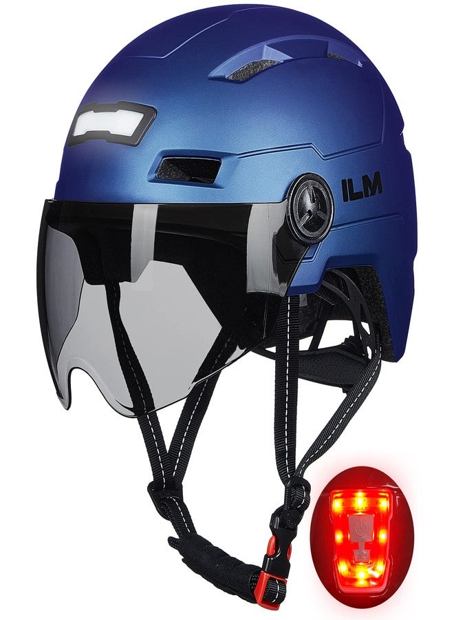 ILM Adult Bike Helmet with USB Rechargeable LED Front and Back Light Mountain&Road Bicycle Helmets for Men Women Removable Goggle Cycling Helmet E3-10L(Blue Purple, Large/X-Large) - Image 1