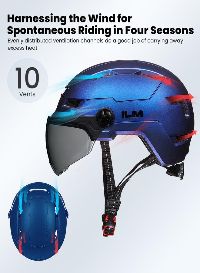 ILM Adult Bike Helmet with USB Rechargeable LED Front and Back Light Mountain&Road Bicycle Helmets for Men Women Removable Goggle Cycling Helmet E3-10L(Blue Purple, Large/X-Large) - Image 5