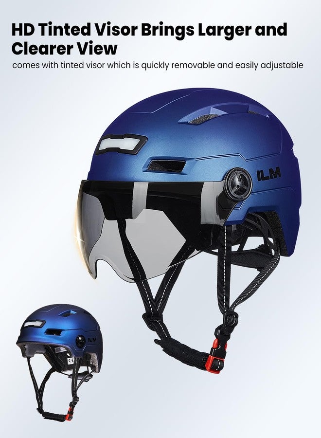 ILM Adult Bike Helmet with USB Rechargeable LED Front and Back Light Mountain&Road Bicycle Helmets for Men Women Removable Goggle Cycling Helmet E3-10L(Blue Purple, Large/X-Large) - Image 4