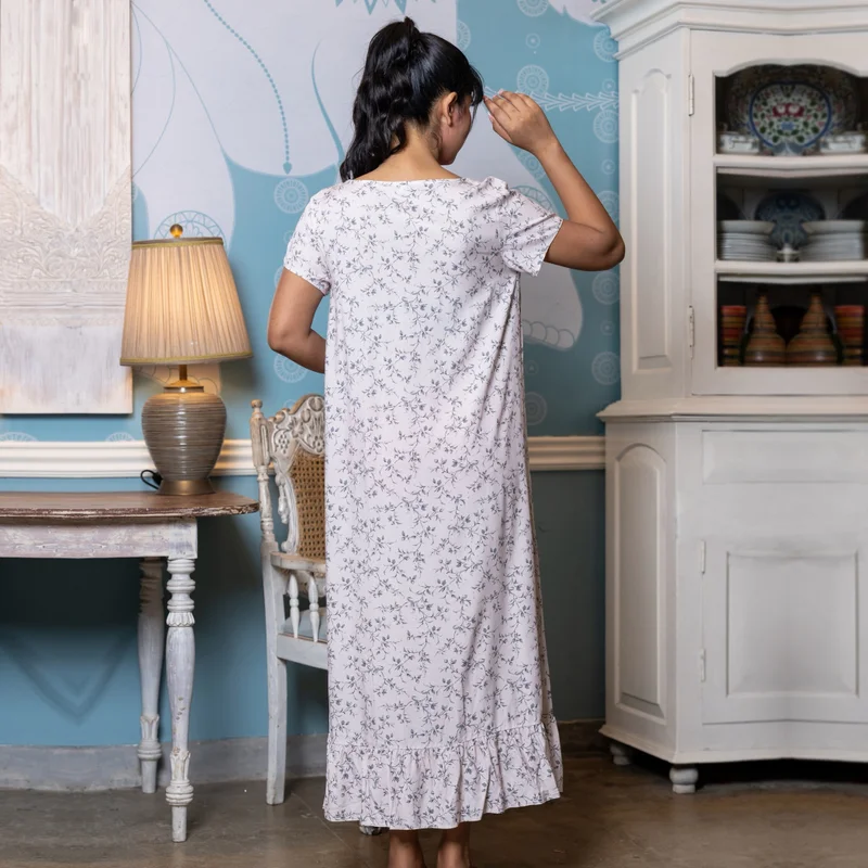 Aadaraya Aadaraya Night Dress Short Sleeves Printed