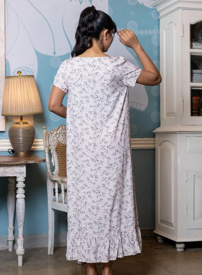 Aadaraya Aadaraya Night Dress Short Sleeves Printed