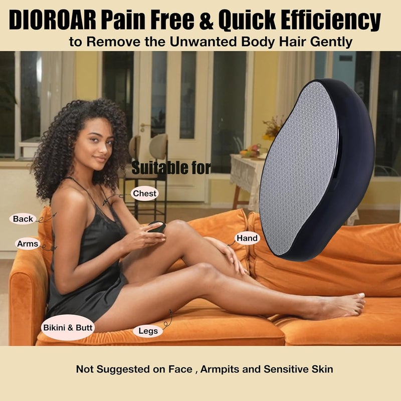 DIOROAR ممحاة الشعر الكريستالية، ممحاة الشعر الكريستالية المطورة، جهاز إزالة الشعر بالنانو الزجاجي الفيزيائي، مزيل الشعر ومقشر غير مؤلم للحصول على بشرة ناعمة حريرية وسريعة (أسود) - Image 4
