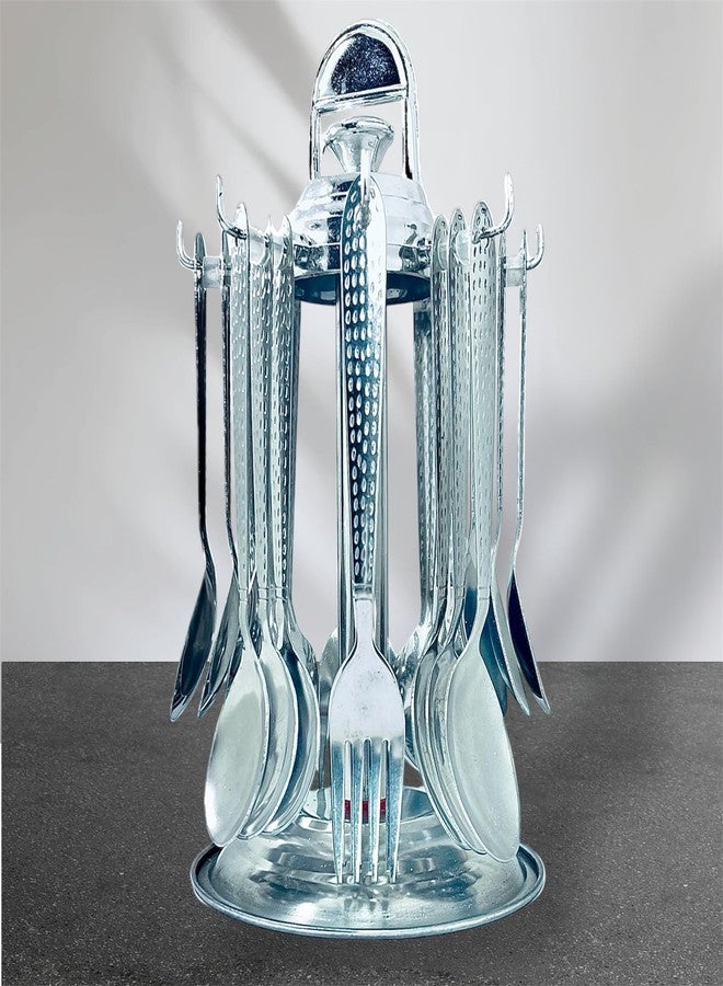 Artha Cutlery Set -24+1 Pcs Spoon Set with Plastic Stand Include 6 Tea Spoon, 6 Fork,6 Dessert Spoon and 6 Soup Spoons Peridot Desing - Image 5