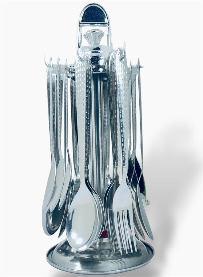 Artha Cutlery Set -24+1 Pcs Spoon Set with Plastic Stand Include 6 Tea Spoon, 6 Fork,6 Dessert Spoon and 6 Soup Spoons Peridot Desing - Image 2
