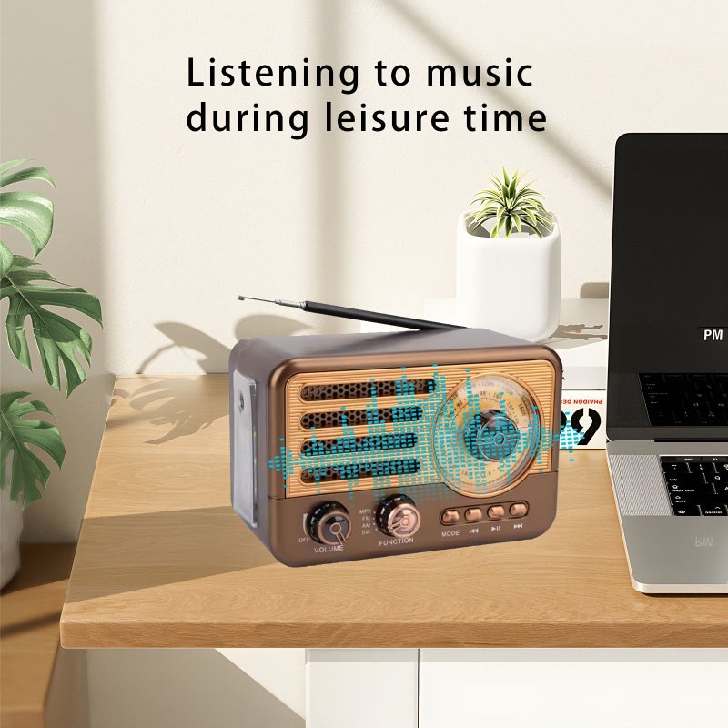 راديو محمول بني رجعي AM FM SW مشغل MP3 بطارية ليثيوم قابلة للشحن TF USB - Image 4