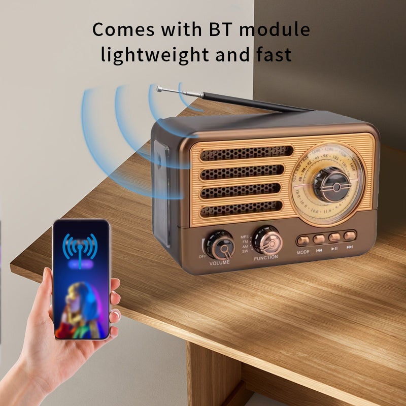 راديو محمول بني رجعي AM FM SW مشغل MP3 بطارية ليثيوم قابلة للشحن TF USB - Image 3
