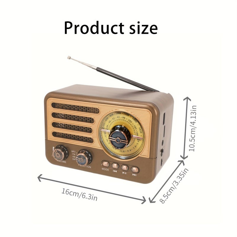 راديو محمول بني رجعي AM FM SW مشغل MP3 بطارية ليثيوم قابلة للشحن TF USB - Image 2