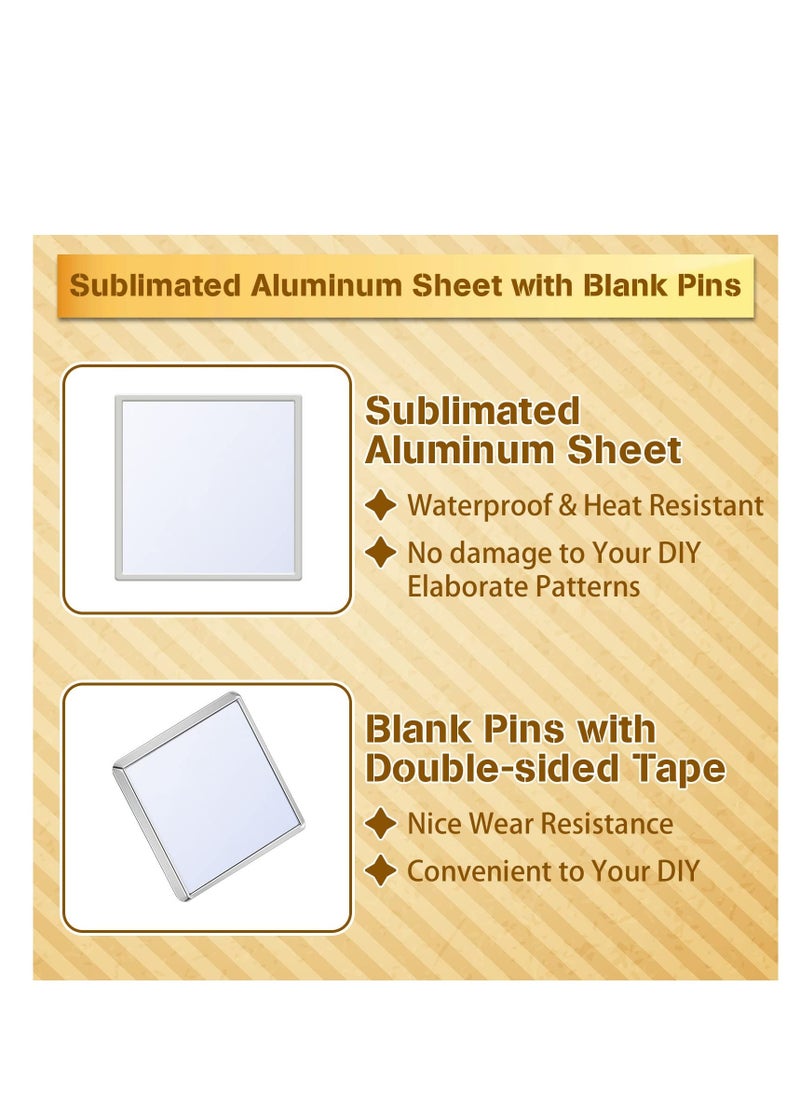 Sublimation Blank Pins, DIY Button Badge Kit Sublimation Silver Blank Aluminum, Sheet with Butterfly Pin Backs for DIY Craft Jewelry Lapel Making Supplies (Square, 0.75 Inch) (20 Pcs)