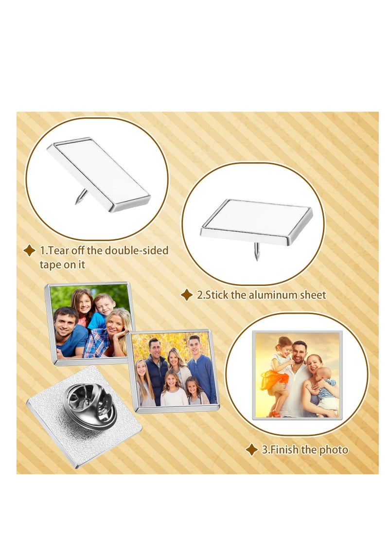 Sublimation Blank Pins, DIY Button Badge Kit Sublimation Silver Blank Aluminum, Sheet with Butterfly Pin Backs for DIY Craft Jewelry Lapel Making Supplies (Square, 0.75 Inch) (20 Pcs)