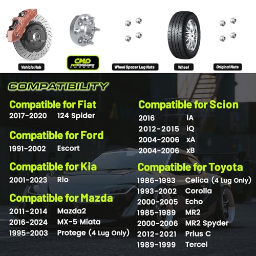 Customadeonly 4x100 Forged Hubcentric Wheel Spacers 50mm (2 Inch) (2pcs) – Compatible for Miata, 124 Spider, Corolla, Echo, MR2, xA, xB, iA, Rio, Spectra (54.1mm Center Bore, M12x1.5 Studs) - Image 2