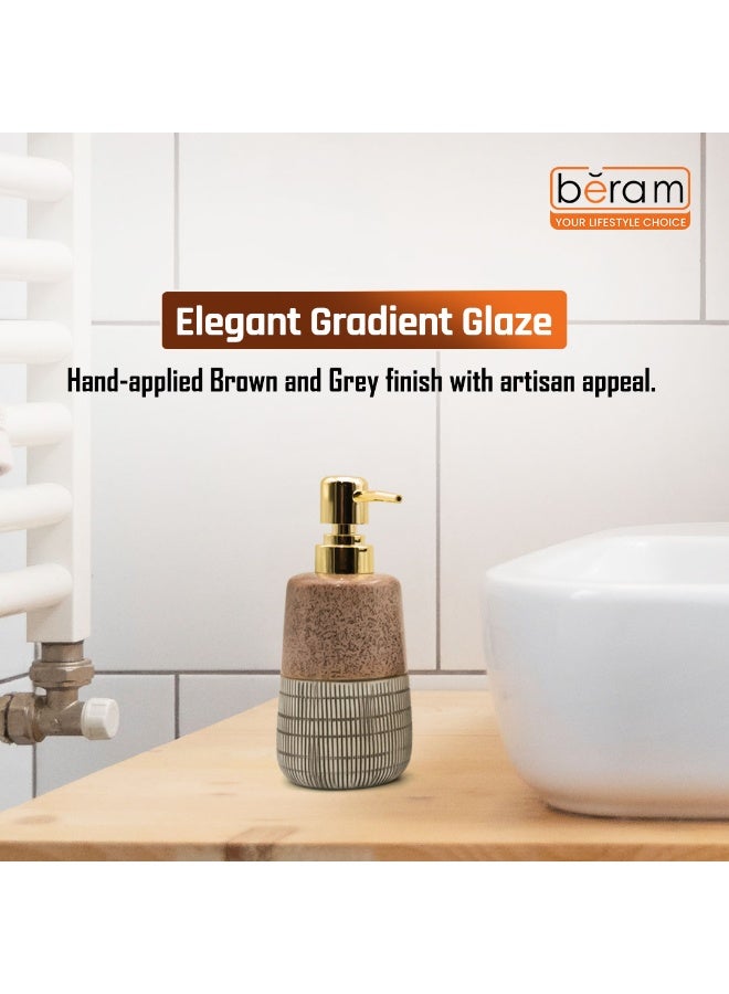 بيرام برام مجموعة ملحقات الحمام الخزفية 4 قطع بنمط مربعات بني ورمادي بلمسة مرئية مع موزع صابون حامل فرشاة أسنان كوب وصحن صابون مظهر فني مصنوع يدويًا (موزع سائل) - Image 5