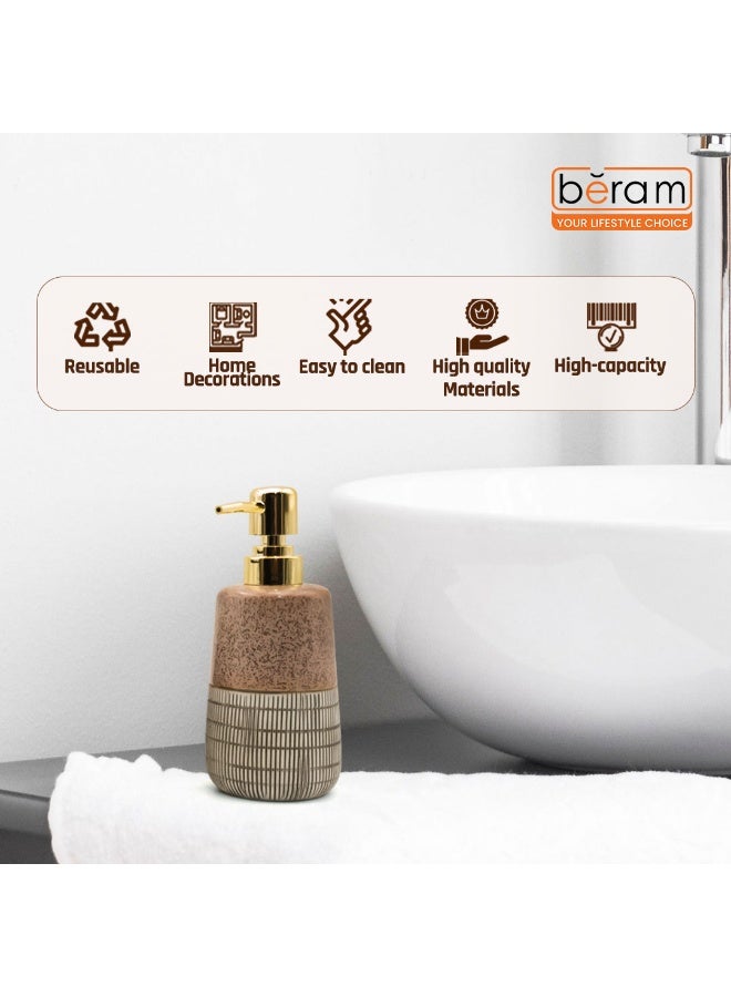 بيرام برام مجموعة ملحقات الحمام الخزفية 4 قطع بنمط مربعات بني ورمادي بلمسة مرئية مع موزع صابون حامل فرشاة أسنان كوب وصحن صابون مظهر فني مصنوع يدويًا (موزع سائل) - Image 3