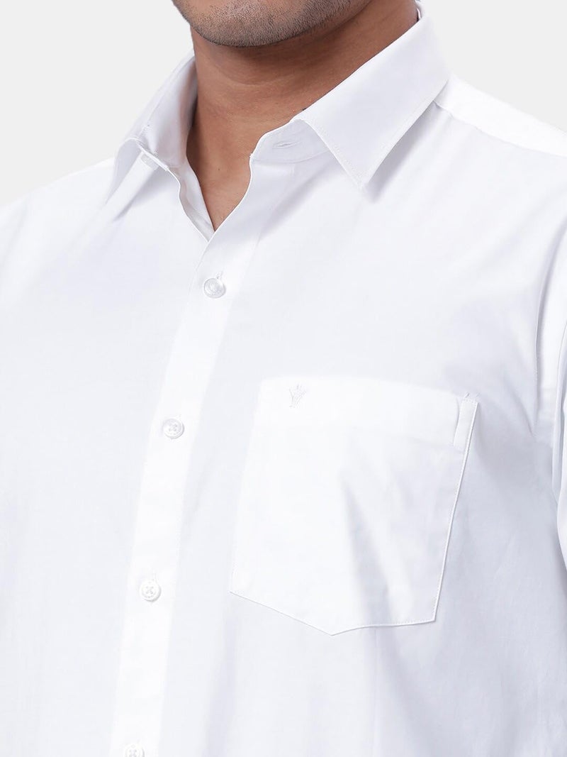 RAMRAJ COTTON طقم رامراج قطن للرجال قميص تقليدي أبيض بأكمام كاملة مع حواف ذهبية وطقم دوتي (أبيض_13;44) - Image 5