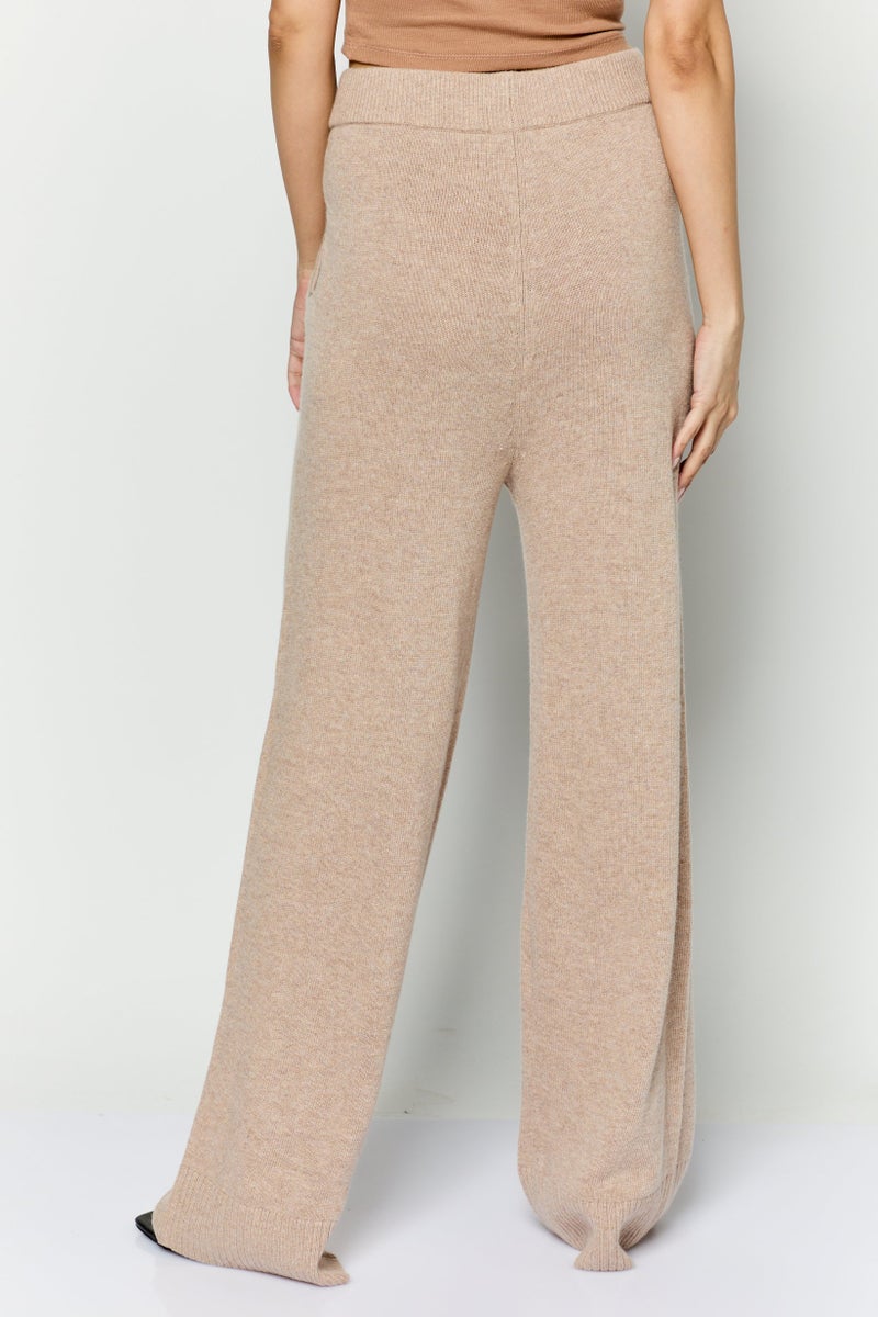 ESPRIT Women Regular Fit Knitted Straight Leg Pants, Tan - Image 3