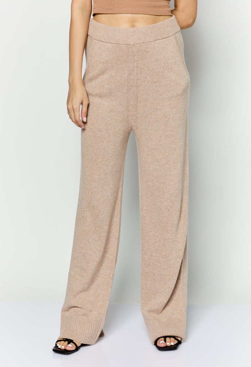 ESPRIT Women Regular Fit Knitted Straight Leg Pants, Tan - Image 1