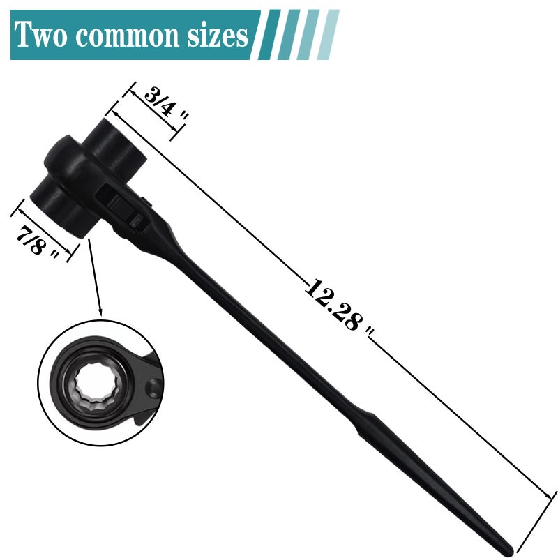 groword Reversible Ratcheting Wrench,Including 3/4",7/8" OR 19mm,22mm,12 Point Double Ended Socket Ratcheting Podger Scaffold Spud Wrenchï¼ˆBlackï¼‰ - Image 2