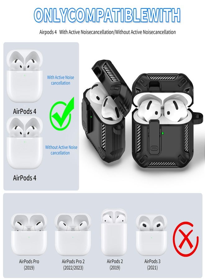روفونجوانجو جراب RFUNGUANGO متوافق مع سماعات AirPods 4 (إصدار 2024) مع طقم تنظيف، ومشبك قفل آمن، وغطاء واقٍ مقاوم للصدمات لسماعات AirPods من الجيل الرابع (إصدار 2024)، باللون الأسود. - Image 4