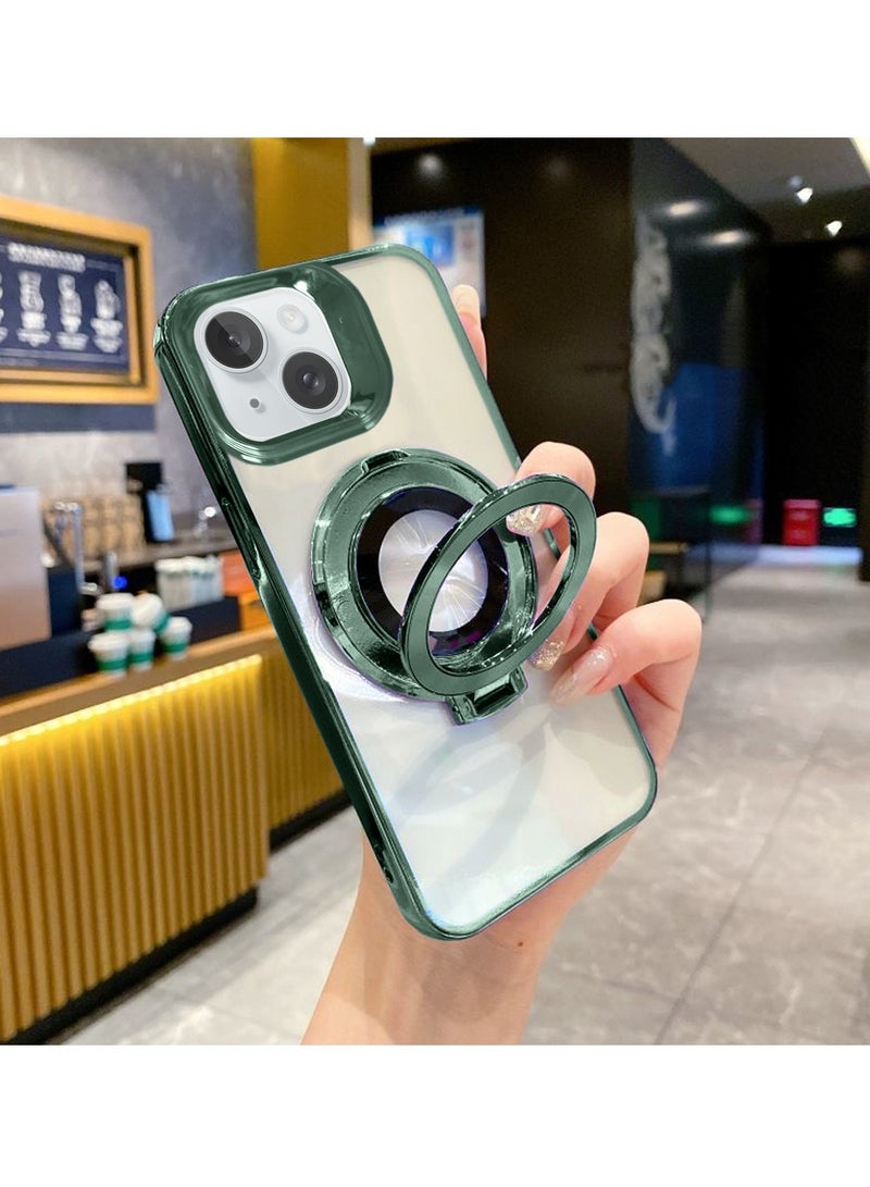 Wtech TPU Magsafe With Large Finger Hand Ring Grip Raised Bavel Camera Hole Luxury Plating Case Cover For Apple iPhone 15 Plus 2023 Dark Green - Image 2