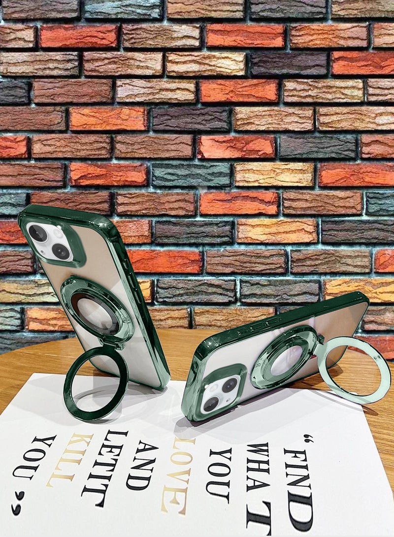 Wtech TPU Magsafe With Large Finger Hand Ring Grip Raised Bavel Camera Hole Luxury Plating Case Cover For Apple iPhone 15 Plus 2023 Dark Green - Image 3