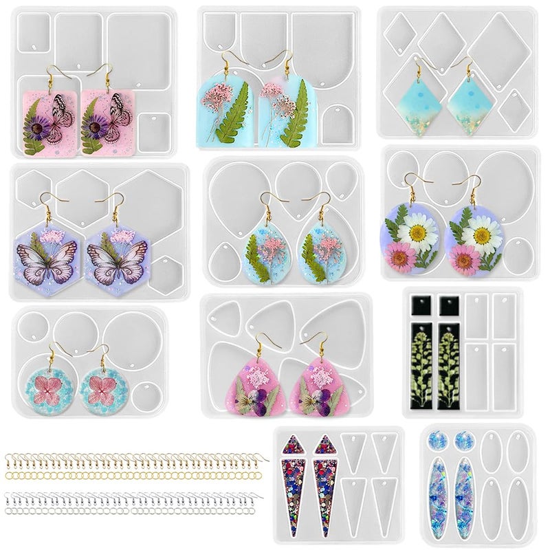 ResinWorld Earrings Molds with Varieties of Shapes and Sizes, 171Pcs Resin Jewelry Making Kit, Stud Dangle Drop Earrings Resin Molds with Hole - Image 1