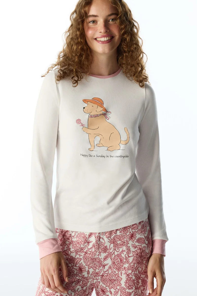 Penti PENTI Kırık Countryside Dog Pattern Long Sleeve Pajama Top