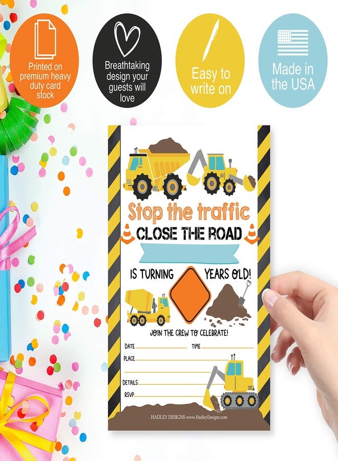 Hadley Designs Kids Birthday Invitations For Boys Construction Theme - 25 Construction Birthday Party Invitations For Boys, Truck Invites For Boy, Cute Party Supplies, Made In USA - Image 4