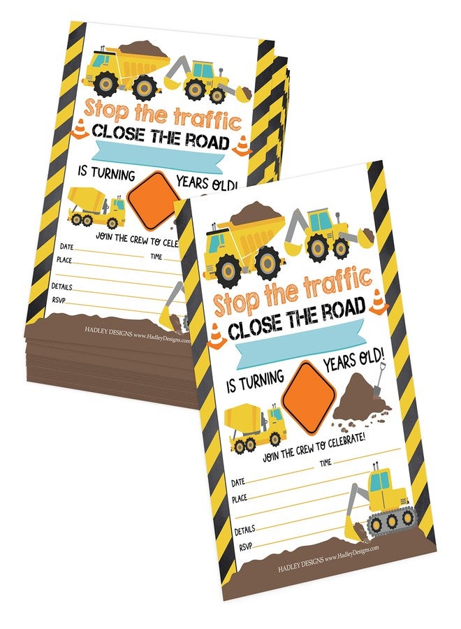 Hadley Designs Kids Birthday Invitations For Boys Construction Theme - 25 Construction Birthday Party Invitations For Boys, Truck Invites For Boy, Cute Party Supplies, Made In USA - Image 1