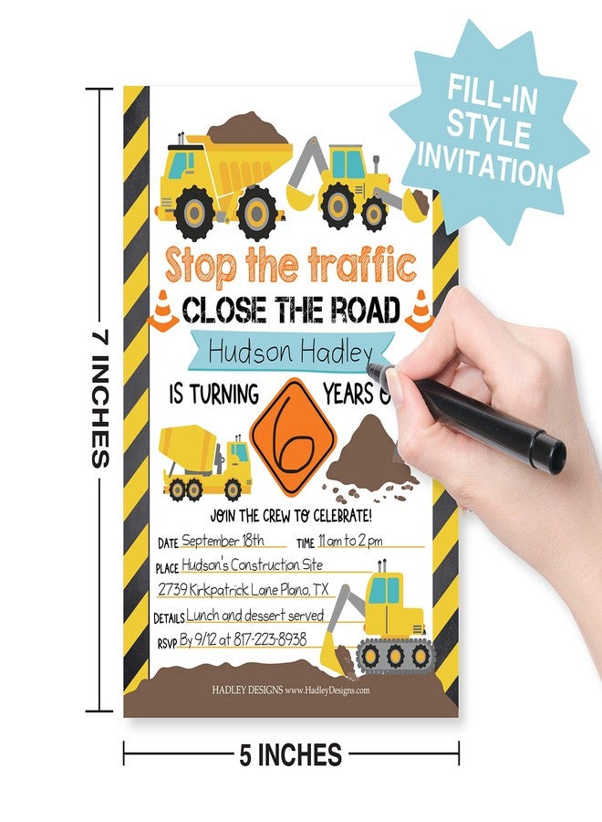 Hadley Designs Kids Birthday Invitations For Boys Construction Theme - 25 Construction Birthday Party Invitations For Boys, Truck Invites For Boy, Cute Party Supplies, Made In USA - Image 2