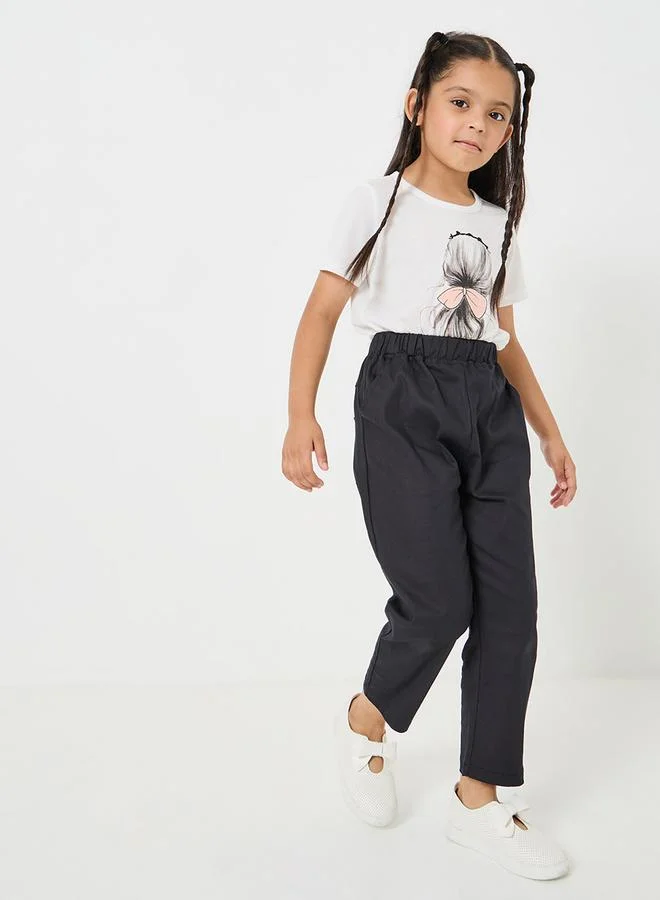 Styli High Rise Elastic Waistband Cotton Pant