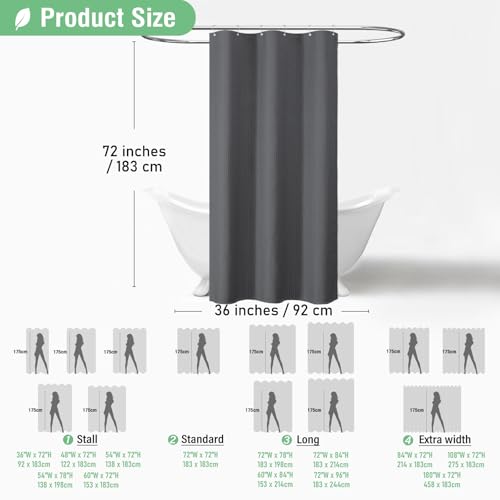 Dynamene Stall Fabric Shower Curtain - 36x72 Waffle Weave Weighted Cloth Shower Curtains for Bathroom  Neutral Heavy Duty Hotel Spa Luxury Bath Curtain Set with 6 Plastic Hooks Charcoal Grey - Image 4