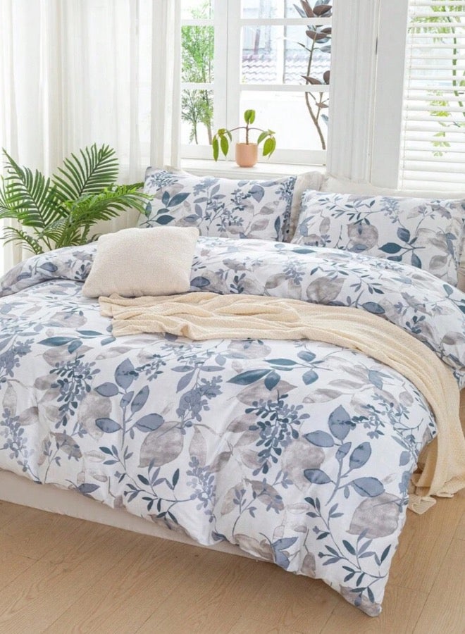 LUNA Home Queen size 6 pieces bedding set,  grey and blue leaf floral pattern soft skin frendly duvet cover set. - Image 2