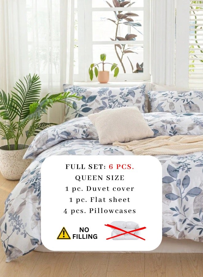 LUNA Home Queen size 6 pieces bedding set,  grey and blue leaf floral pattern soft skin frendly duvet cover set. - Image 3