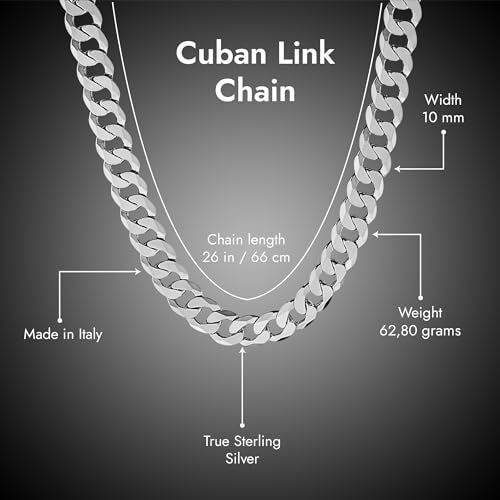 QUADRI - Extra Shiny Mens Cuban Link Chain 10mm in 925 Sterling Silver Italian Diamond Cut Necklace - 26 Inch - Premium Quality Jewelry - Gift Box Included - Image 2