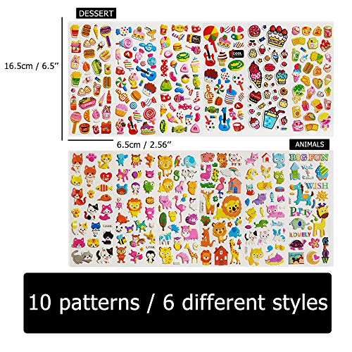CNYMANY 60 Sheets (1800+) Stickers for Kids, CNYMANY 3D Puffy Stickers for Scrapbooking Bullet Journal, Including Letter Fish Vehicle Number Heart Fruit Dinosaur Butterfly Dessert Animal - Image 3