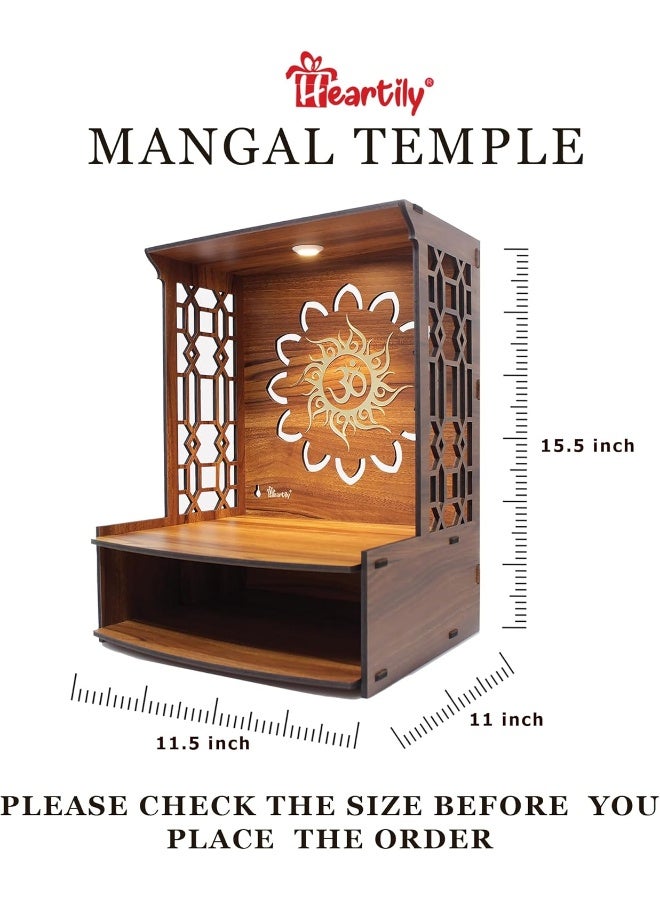 Heartily Mangal Beautiful Wooden Pooja Stand for Home/Mandir for Home/Temple for Home and Office/Puja Mandir for Home and Office Wall with LED Spot Light/Product (H- 15.5, L- 11.5, W-11 Inch) - Image 4
