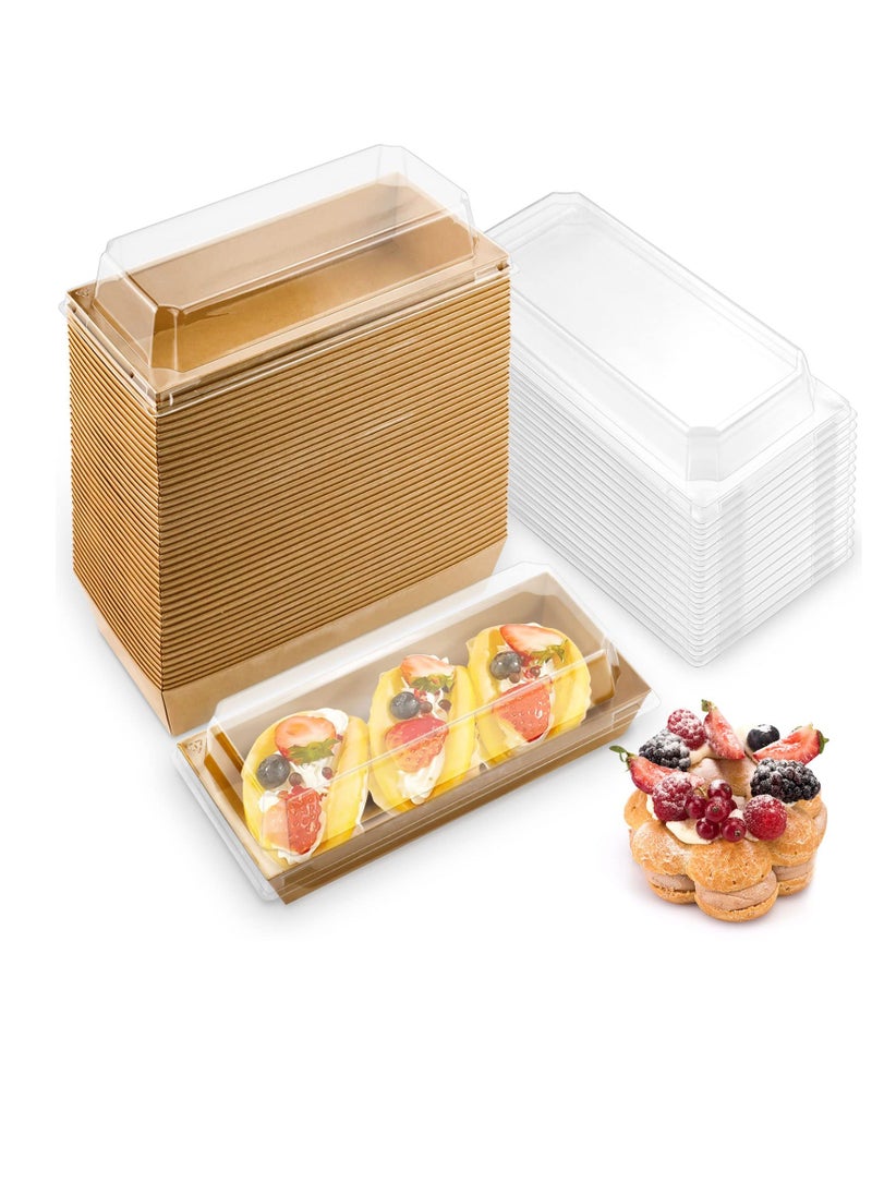SYOSI Charlovelyrie Boxes with Clear Lids 50 Pack Brown 4.7" To Go Paper Mini Treat Box Disposable Food Containers Dessert Boxes for Cookie Cupcakes Strawberries  - Image 1