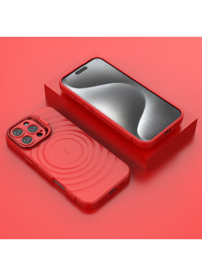 غطاء حمايه لهاتف ايفون 16 برو ماكس جراب ارمور مغناطيسي ياتي بحواف مرتفعة حول الشاشة وعدسة الكاميرا تساعد على منع الخدوش معا استاند للكاميرا - احمر - Image 2