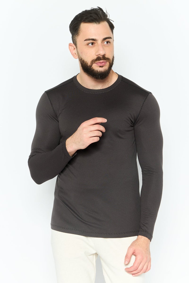 RBX Men Sportswear Fit Long Sleeves Textured Outdoor T-Shirt, Black  - Image 1