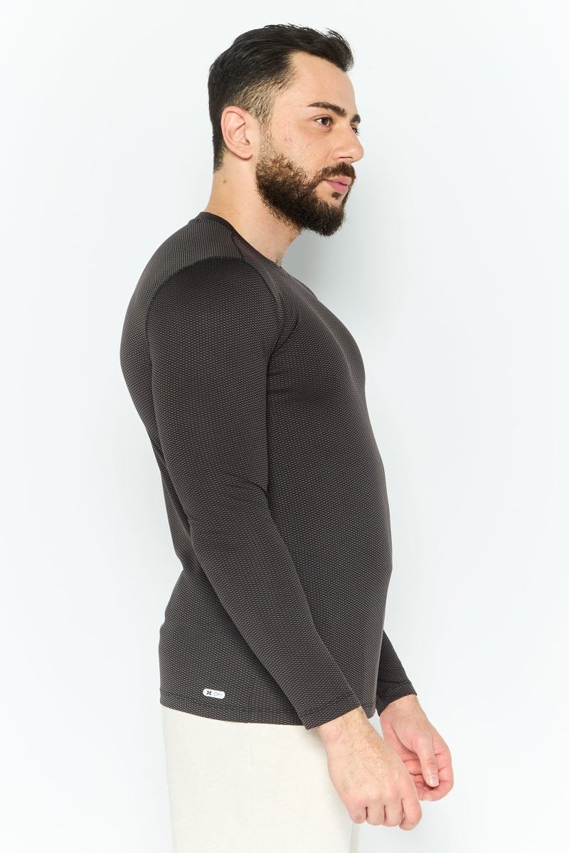 RBX Men Sportswear Fit Long Sleeves Textured Outdoor T-Shirt, Black  - Image 2