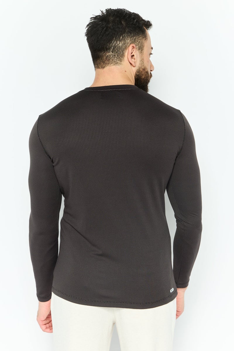 RBX Men Sportswear Fit Long Sleeves Textured Outdoor T-Shirt, Black  - Image 3