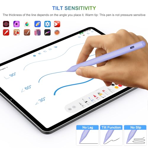 HATOKU Pencil 2nd Generation Wireless Charging, HATOKU Pencil for iPad with Tilt & Palm Rejection, Magnetic Stylus Pen for ipad Air M3/3/4/5, iPad mini 5/6, ipad 6/7/8/9/10/11 Gen, ipad Pro 11/12.9 (Purple) - Image 3
